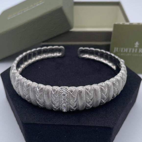 Judith Ripka Sterling Silver Braided Cuff Bracelet CZ Center 6.5” Vintage QVC - Picture 10 of 12
